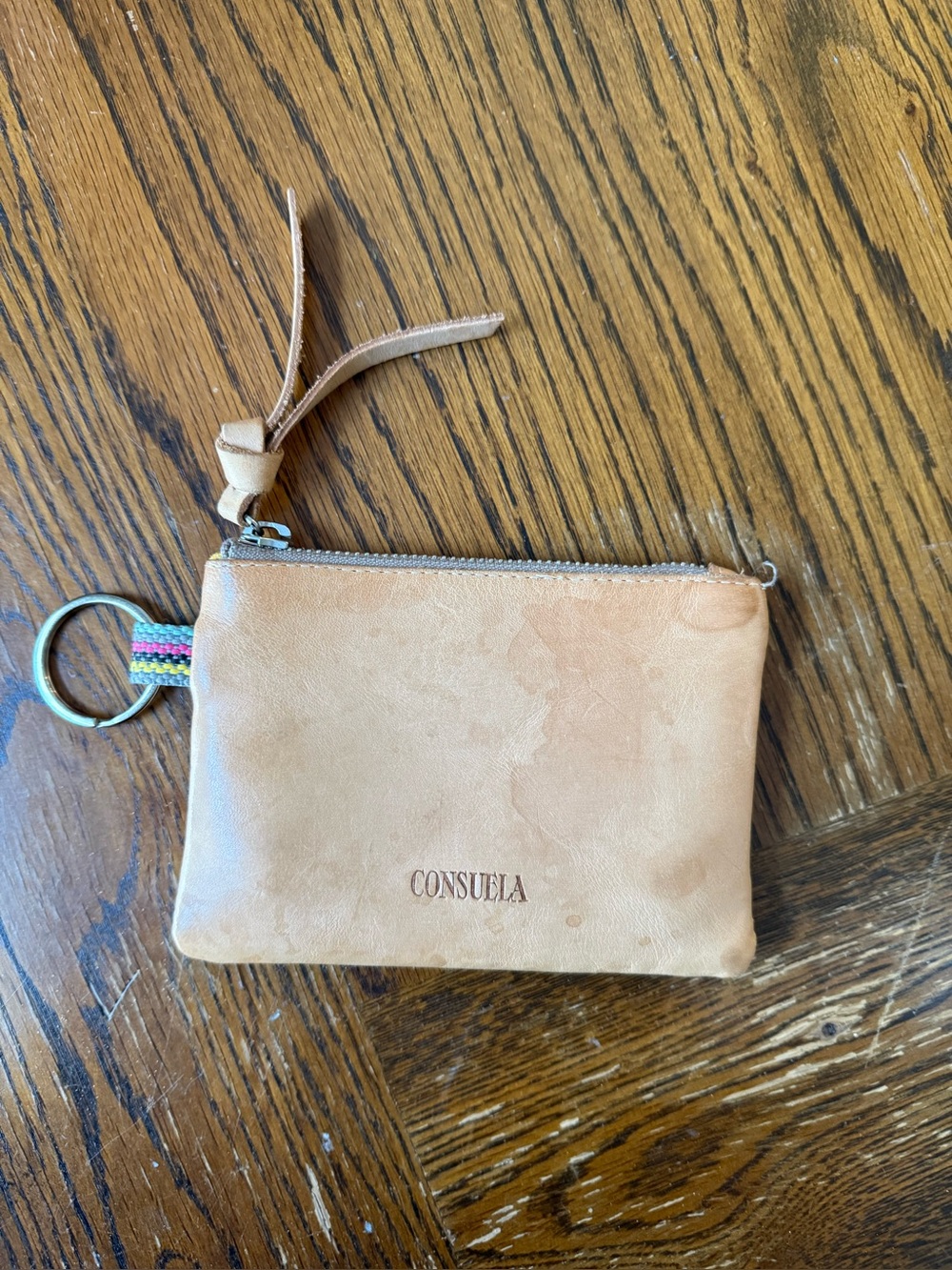 Consuela Tan Leather Zip Pouch with Keyring